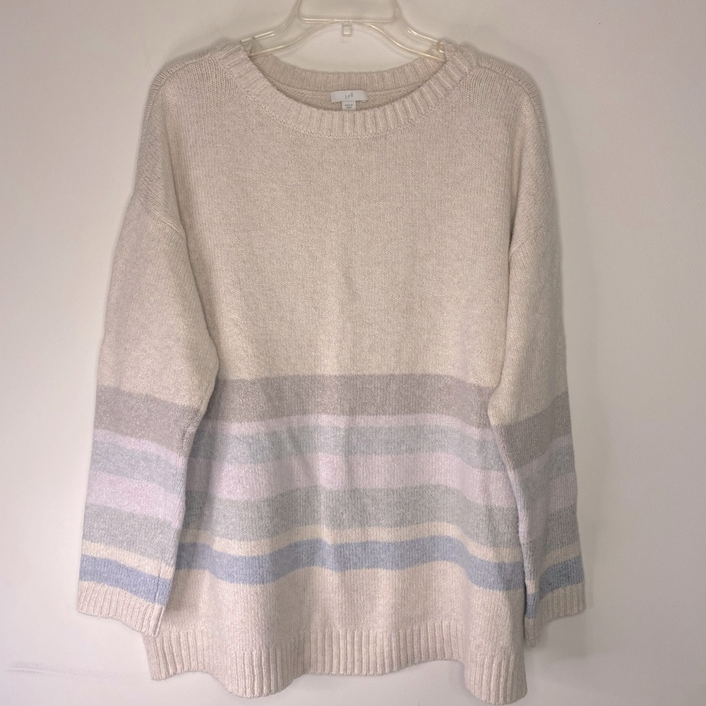 J Jill Striped Color Block Minimialist‎ Long Sleeve Sweater Large Preppy Comfy